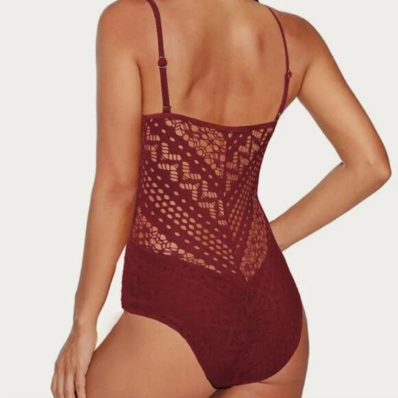 Chic Red Crochet Swimsuit One Piece - Picture 2 of 2